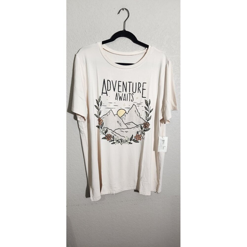 Grace & Lace Shirt Womens XL Adventure Awaits Mountain Graphic Tee Outdoors Hiki